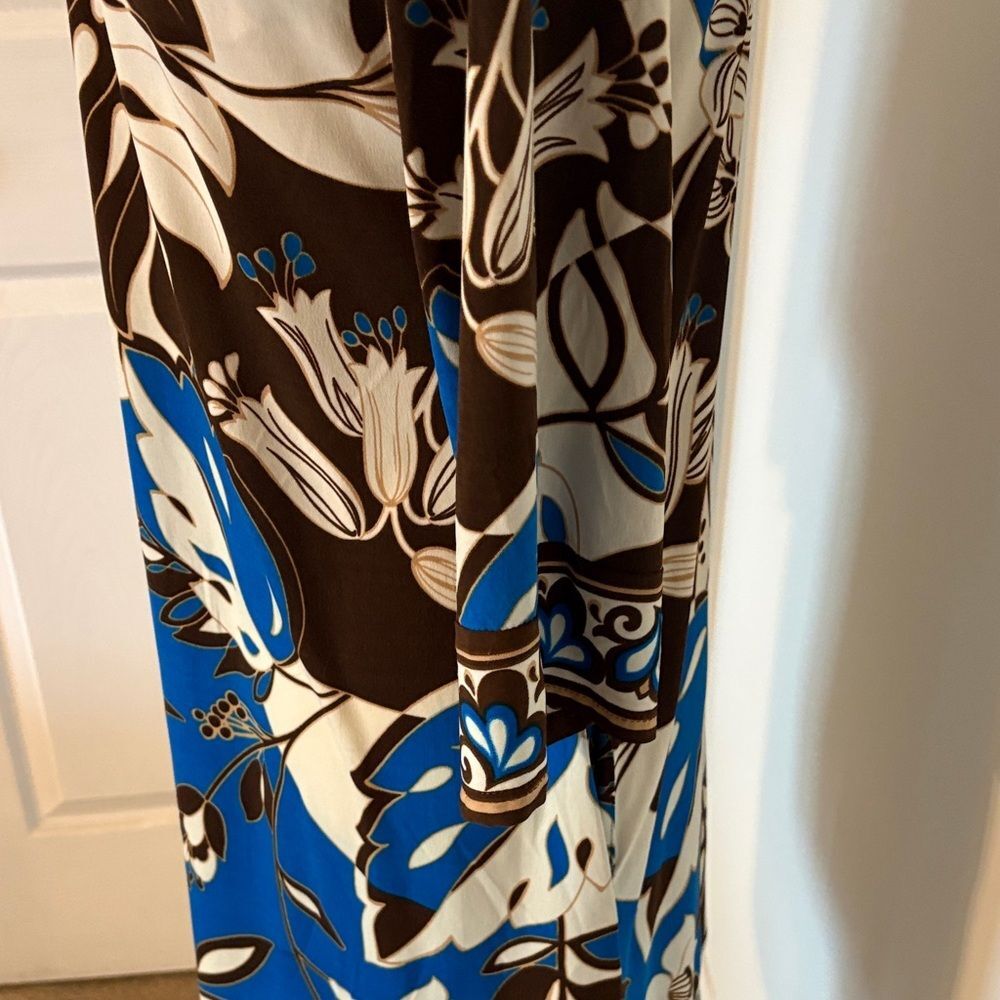 Tropical Resort Shift Dress Blue Palm Print Coastal Grandma Vacation Dress M L - Picture 6 of 7